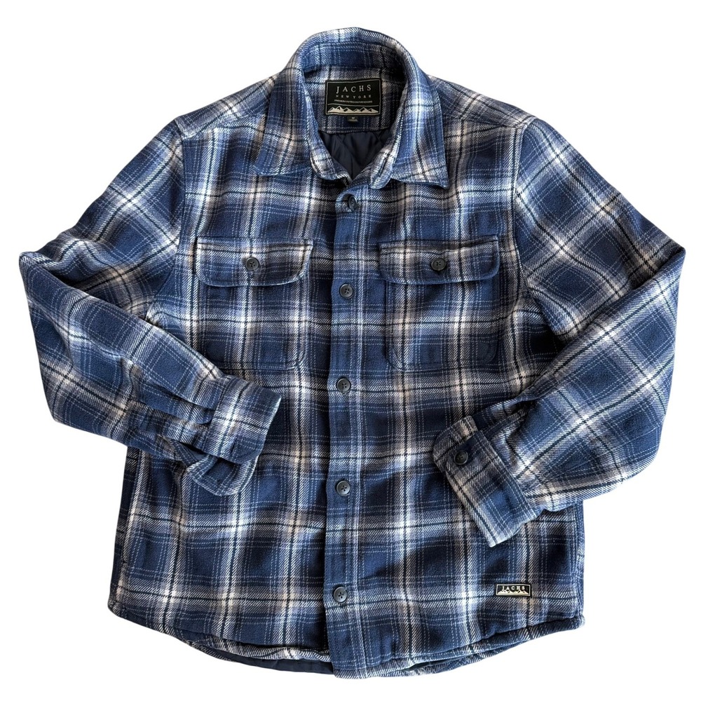 Jachs New York Mens Quilted Lined Flannel Shirt Jacket Blue Plaid Size M